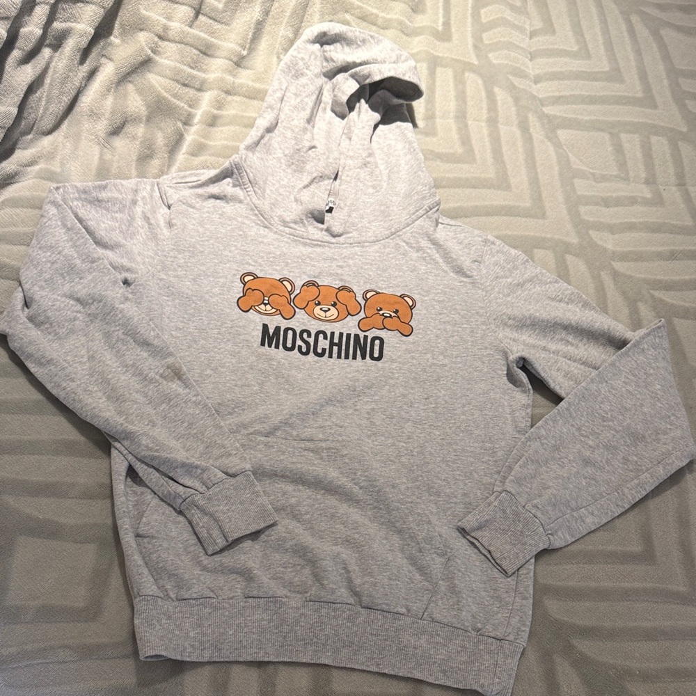 Moschino Light Gray Hoodie with Bear Design